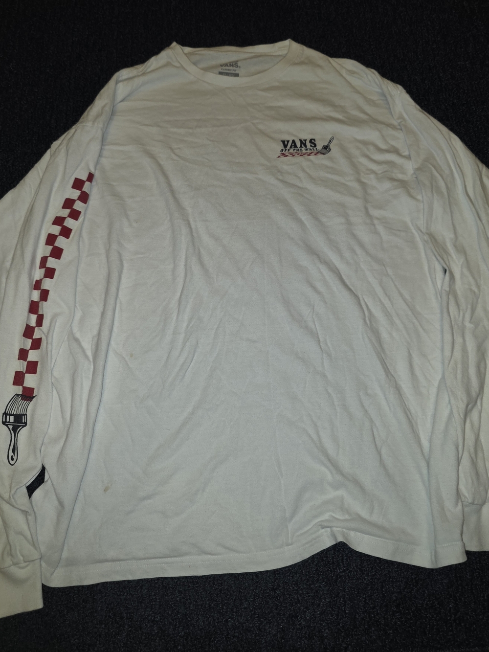 VANS Off The Wall Logo Graphic Mens 2XL White Long Sleeve Crew Classic Fit Tee